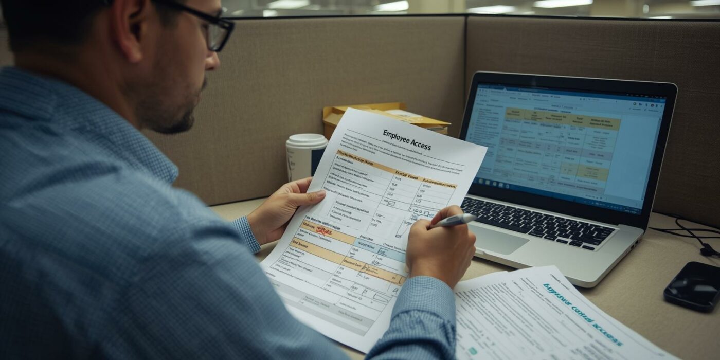 T security professional reviewing vendor access permissions and third-party system connections during vendor risk audit.