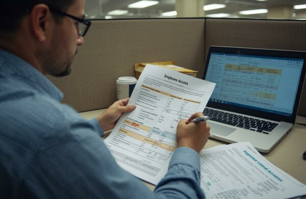 T security professional reviewing vendor access permissions and third-party system connections during vendor risk audit.