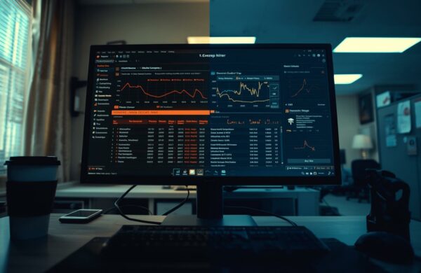 Split scene showing an office workspace merging with a home interior, illustrating how network intruders make themselves at home inside your systems just like someone secretly living in your house.