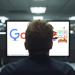 Office desk with laptop displaying Chrome browser extensions panel, illustrating the security risk of malicious browser extensions targeting enterprise HR and business platforms.