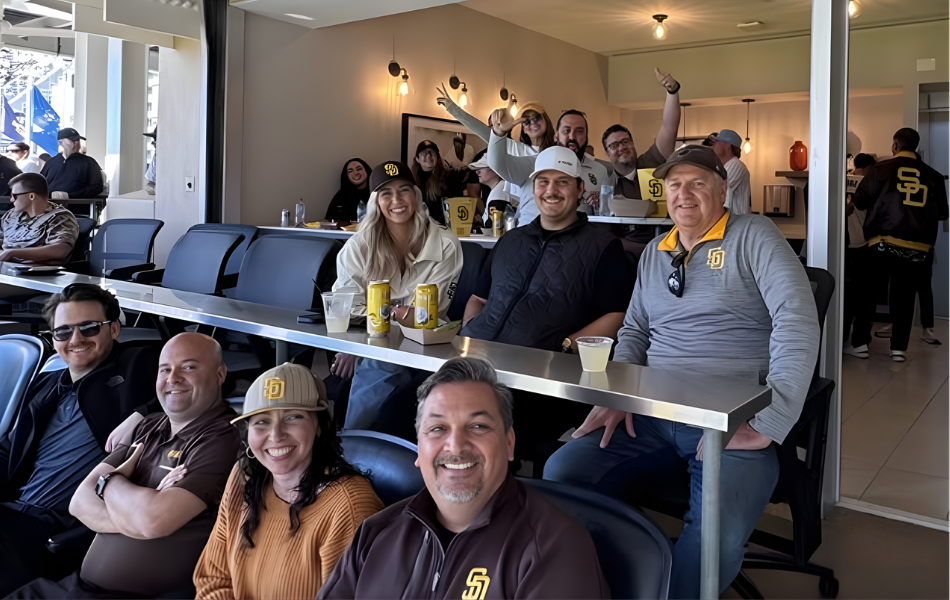 centrexIT team and clients celebrating at Padres Opening Day baseball game at Petco Park