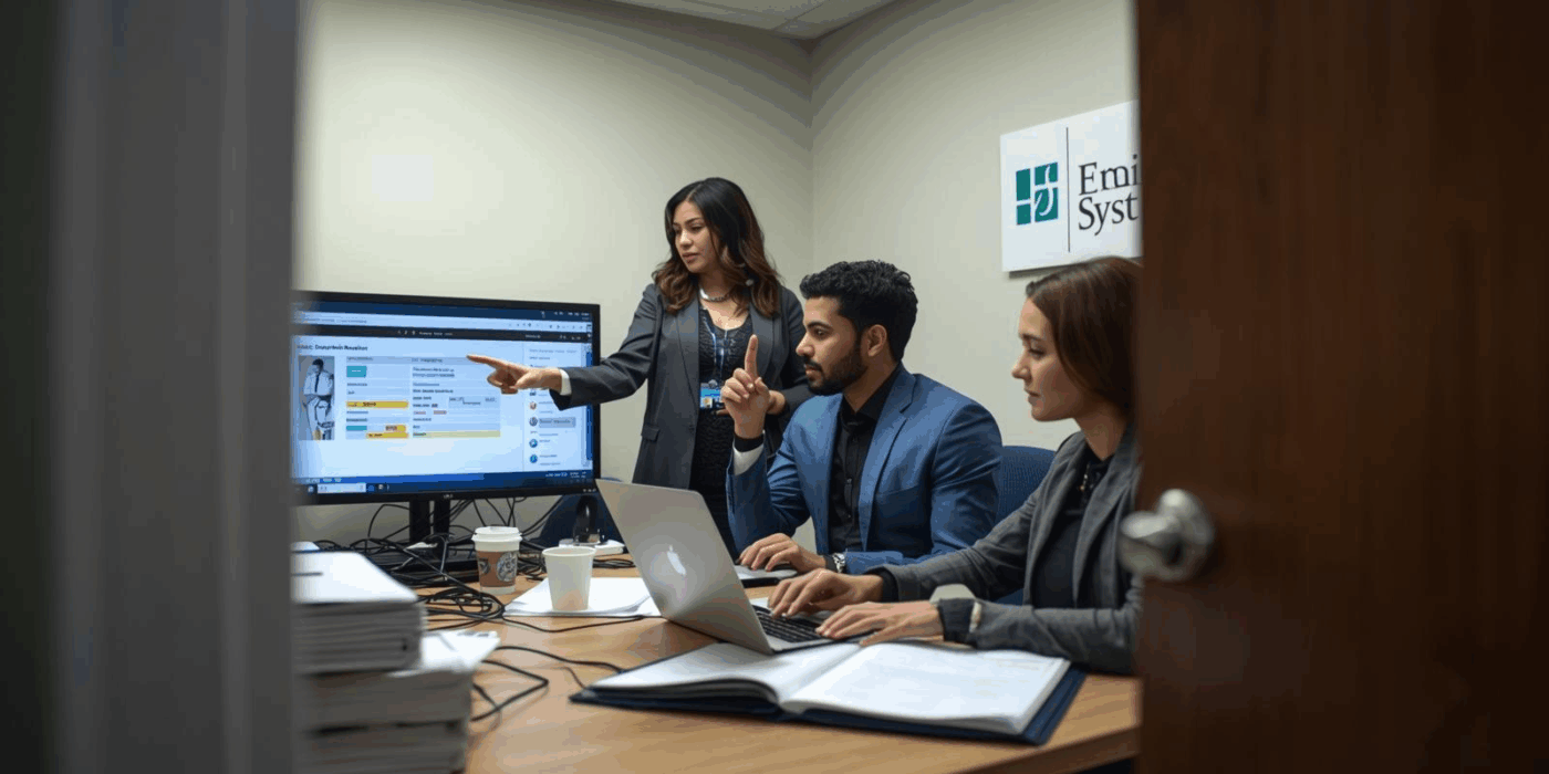 Hospital IT security team monitoring healthcare systems for potential breach indicators