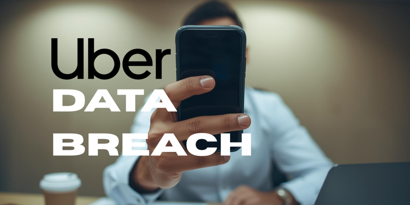 Hand holding smartphone displaying Uber logo with data breach warning alert, illustrating the September 2022 MFA fatigue attack that compromised Uber's internal systems through exhausted contractor approval.